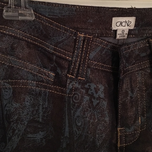 Cache bronze/turquoise sparkle denim pants - Picture 2 of 4