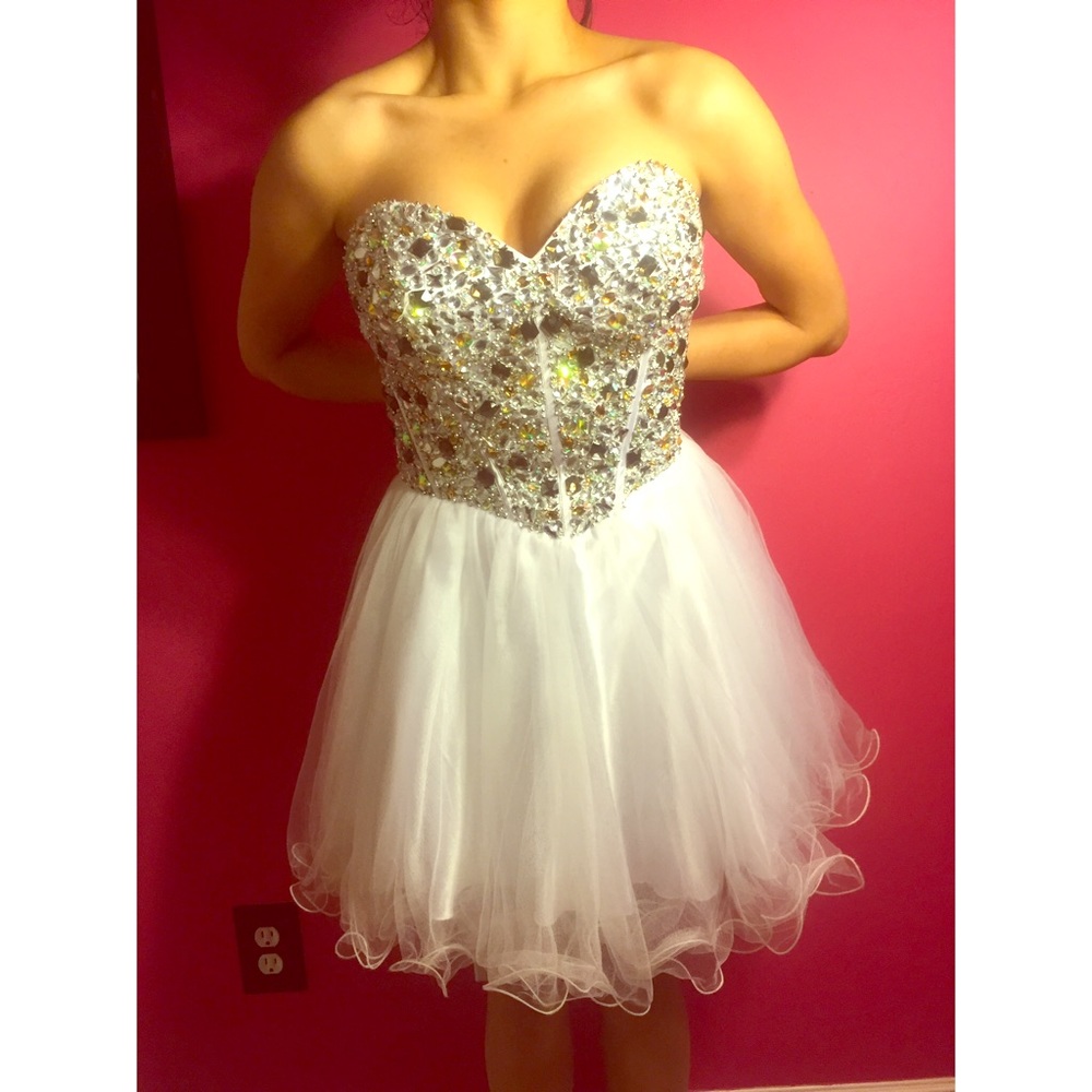 B'Dazzled white and bronze short tulle dress