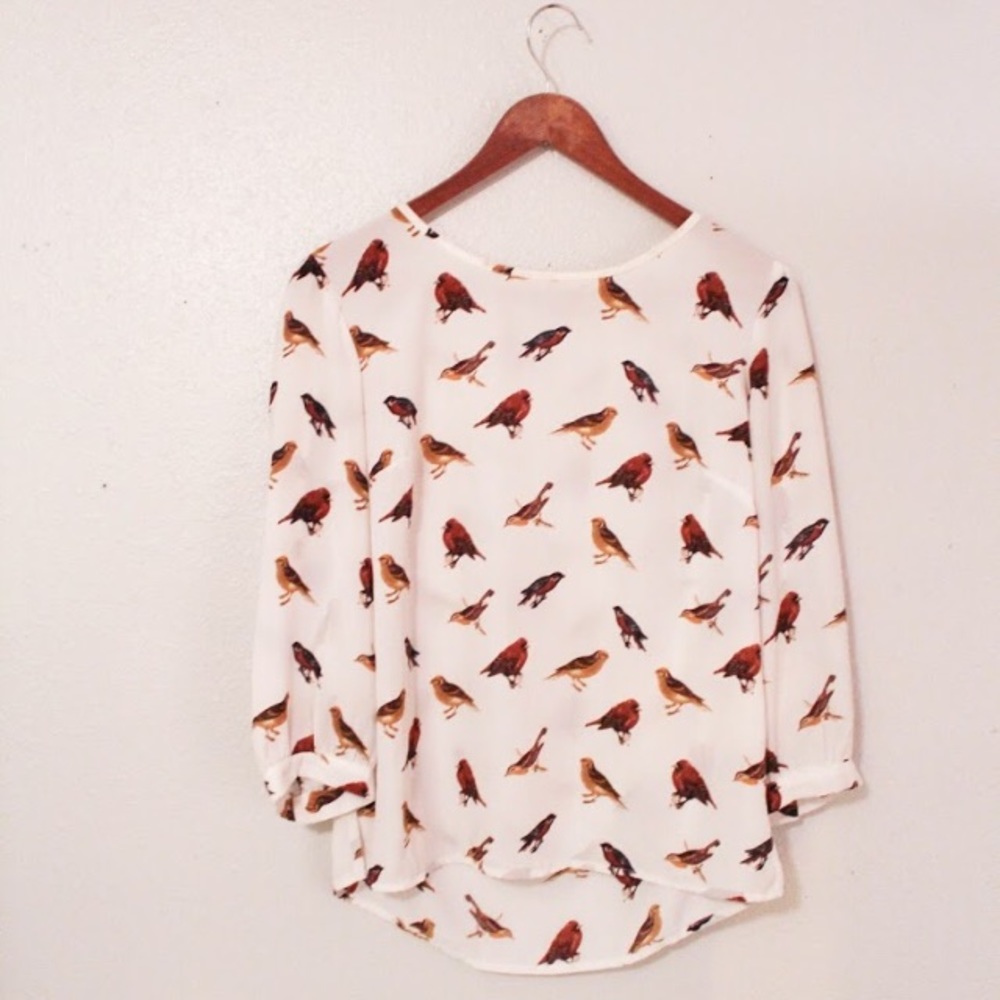 Forever 21 Bird Print Blouse in White