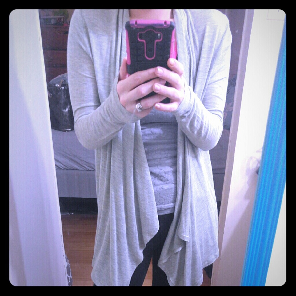 Gray Long sleeved Open Cardigan