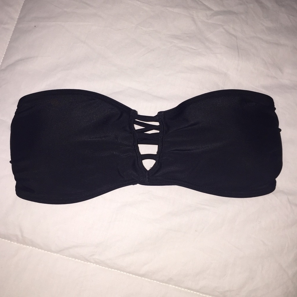 black strappy bandeau bathing suit top