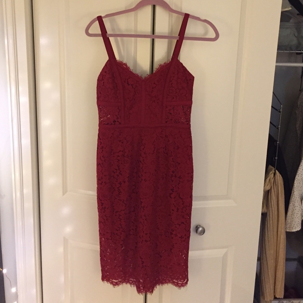 NWT! Express Piped Lace Sheath Dress in Red