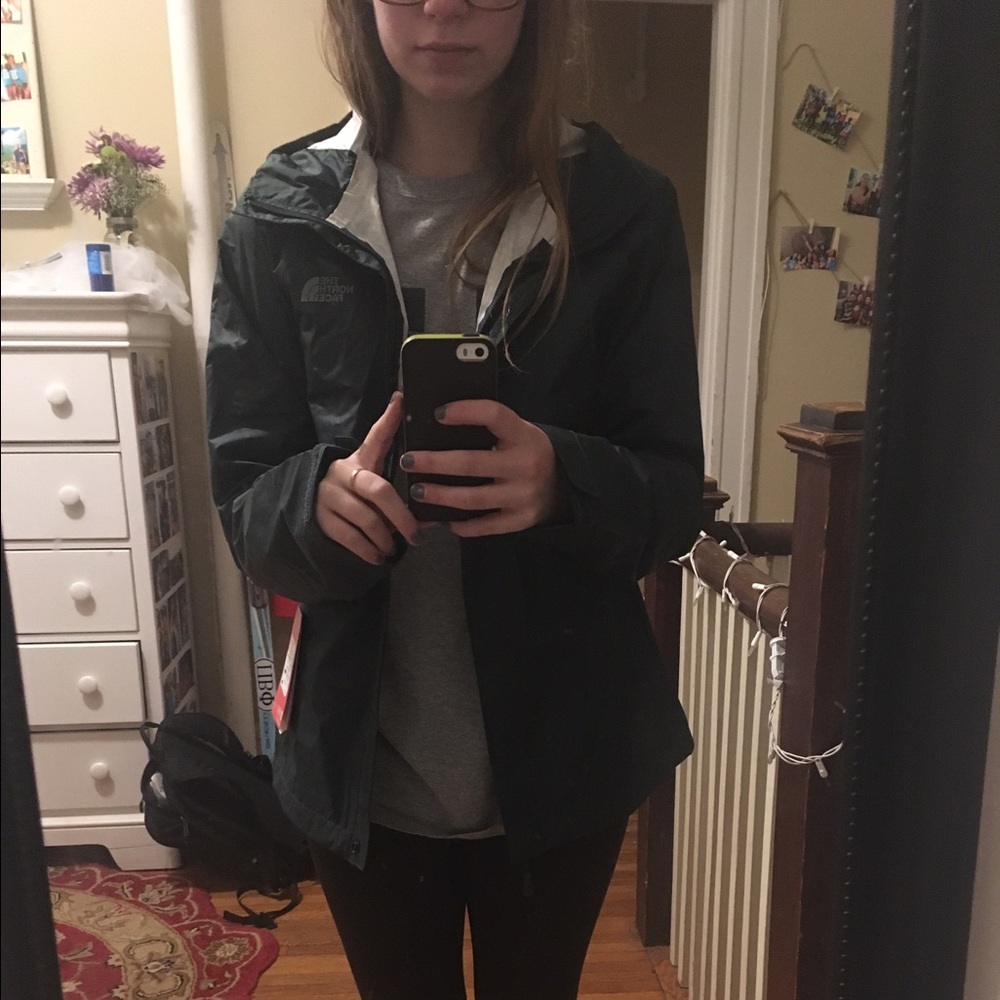 NWT dark green North Face rain jacket
