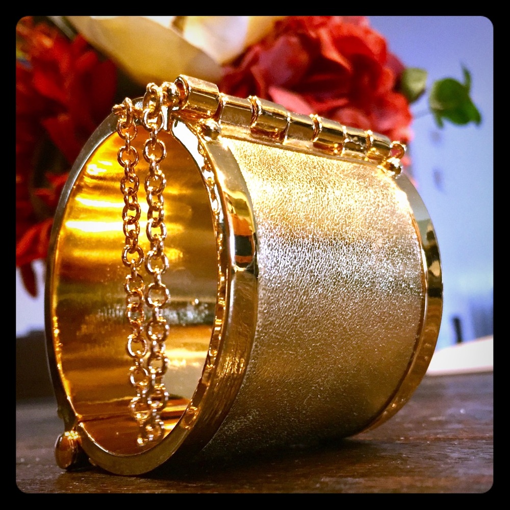 CC Skye Hinged Leather Chain Cuff - Gold