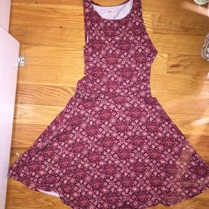 Red Patterned Skater Dress with cutout in the back