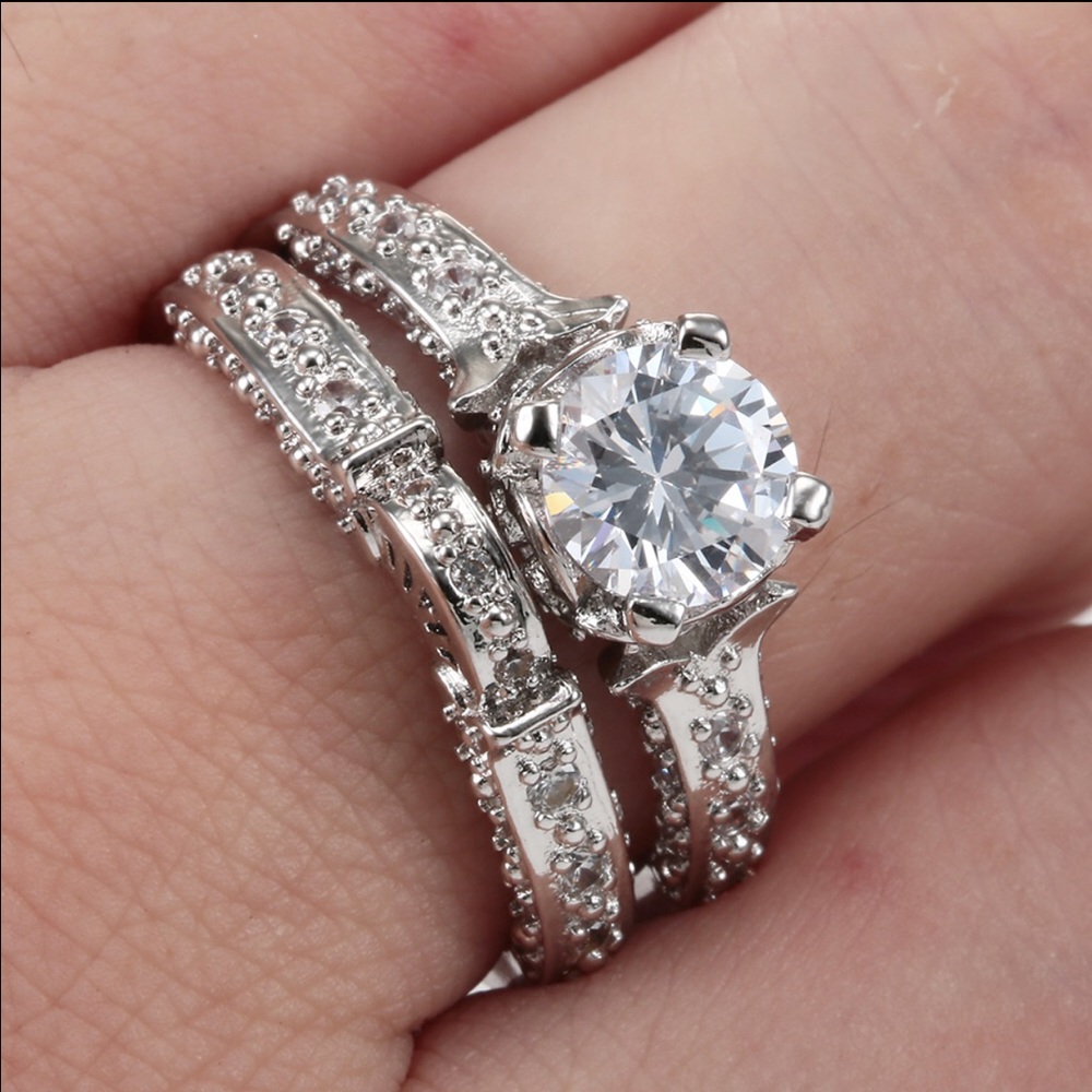 925 Sterling Silver Plated Wedding ring set