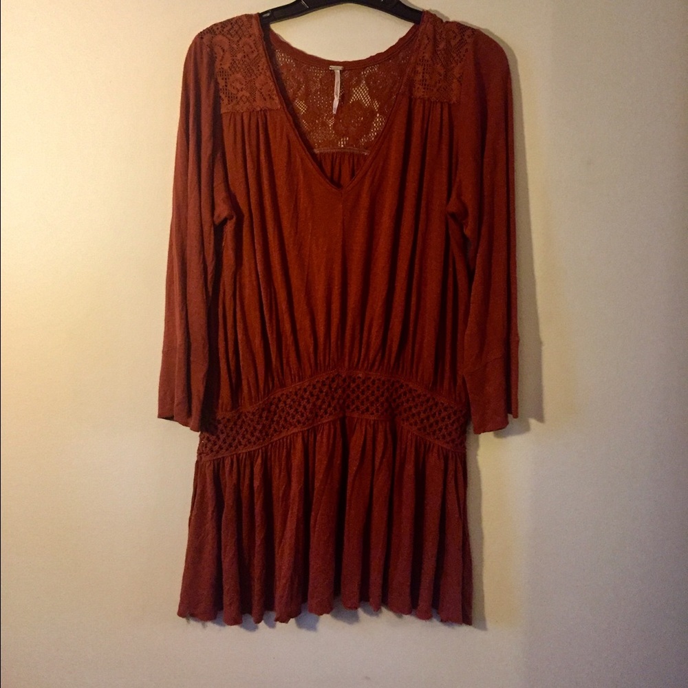 Free People Burnt Orange Long Lace Tunic dress