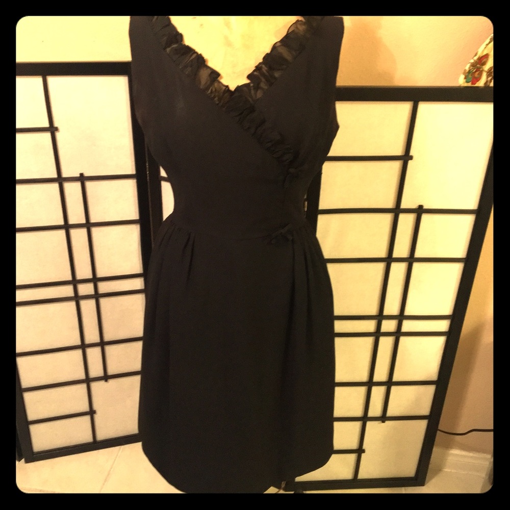 Sexy Black Vintage 1950s dress with built in crinoline, hourglass LBD