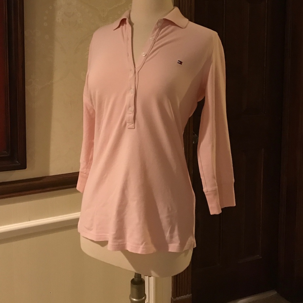 Tommy Hilfiger Pink Polo Shirt with 3/4 Sleeves