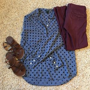 Blue polka dot J.Crew button up