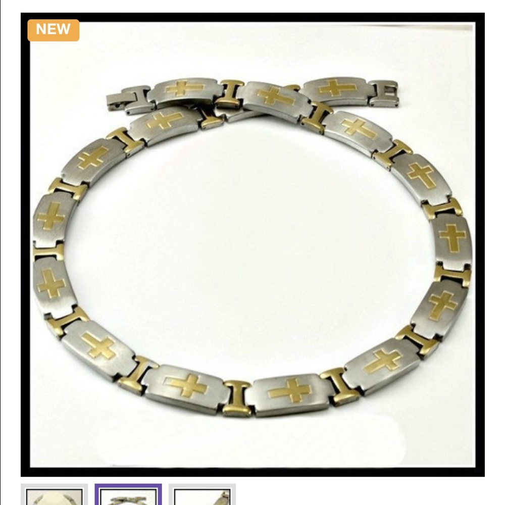 18k White & Yellow Gold & Stainless Steel Necklace