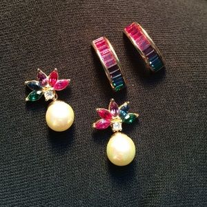 Earrings bundle, colored stones/ pearls, vintage!