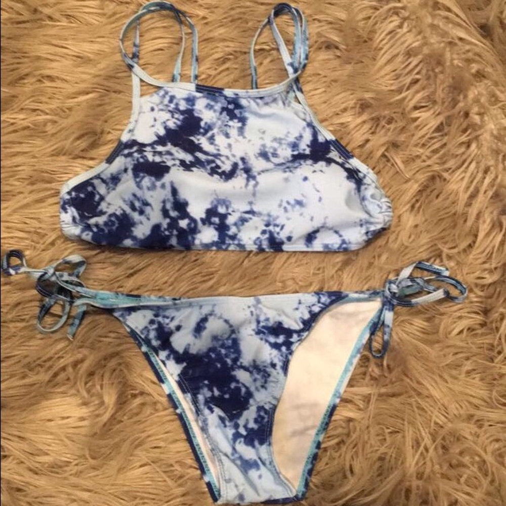 Blue tie dye bikini set