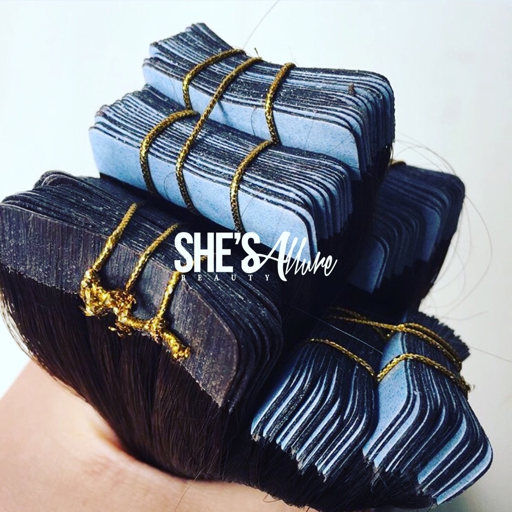 Virgin hair tape extensions