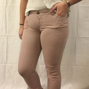 Floral embroidered pink jeans