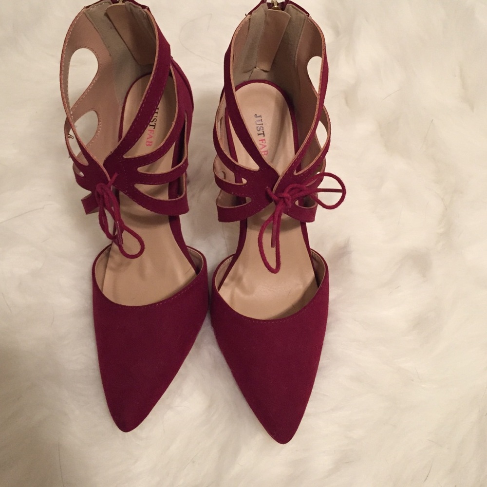 Burgundy lace up heels by Justfab