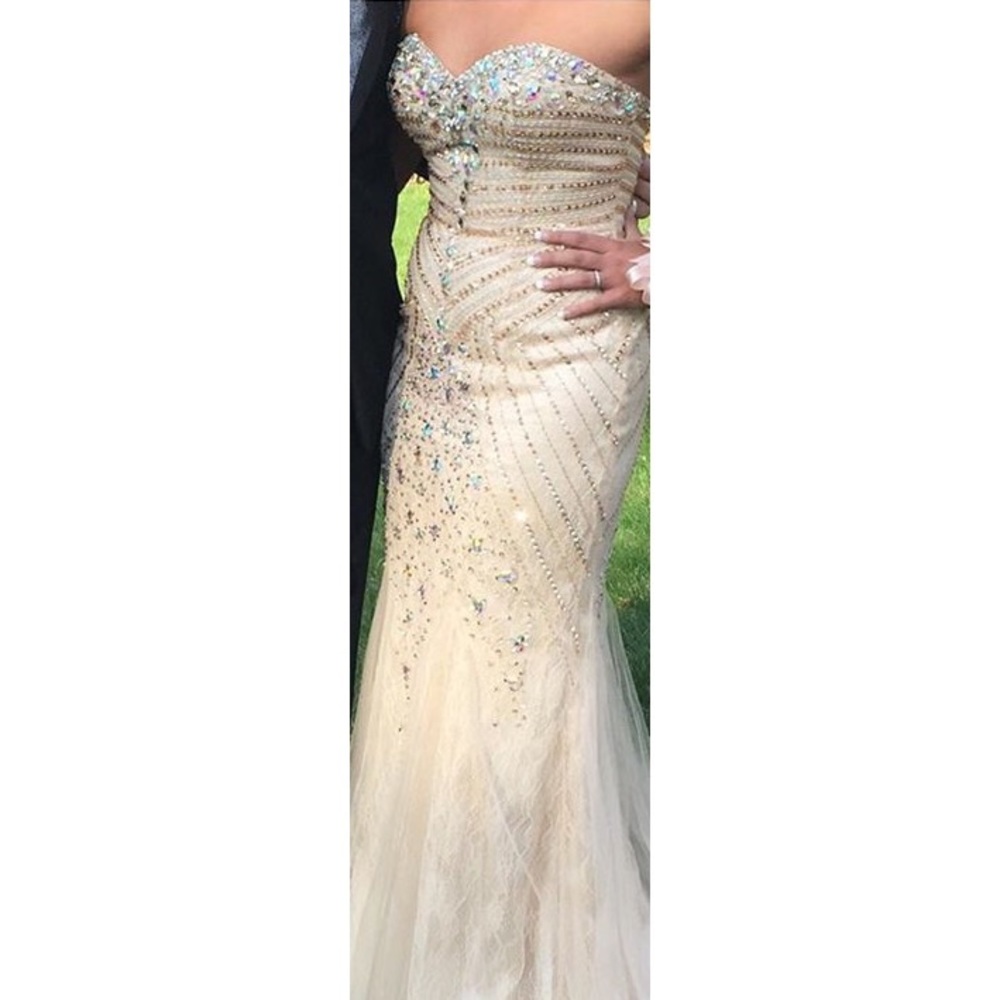 Cream rhinestone prom dress