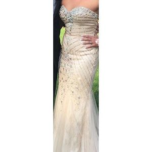 Cream rhinestone prom dress