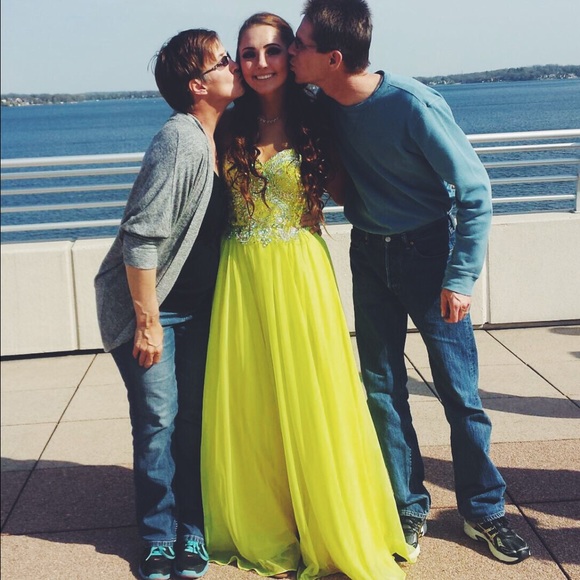 Iridescent Beaded Yellow Prom Dress - Picture 4 of 4