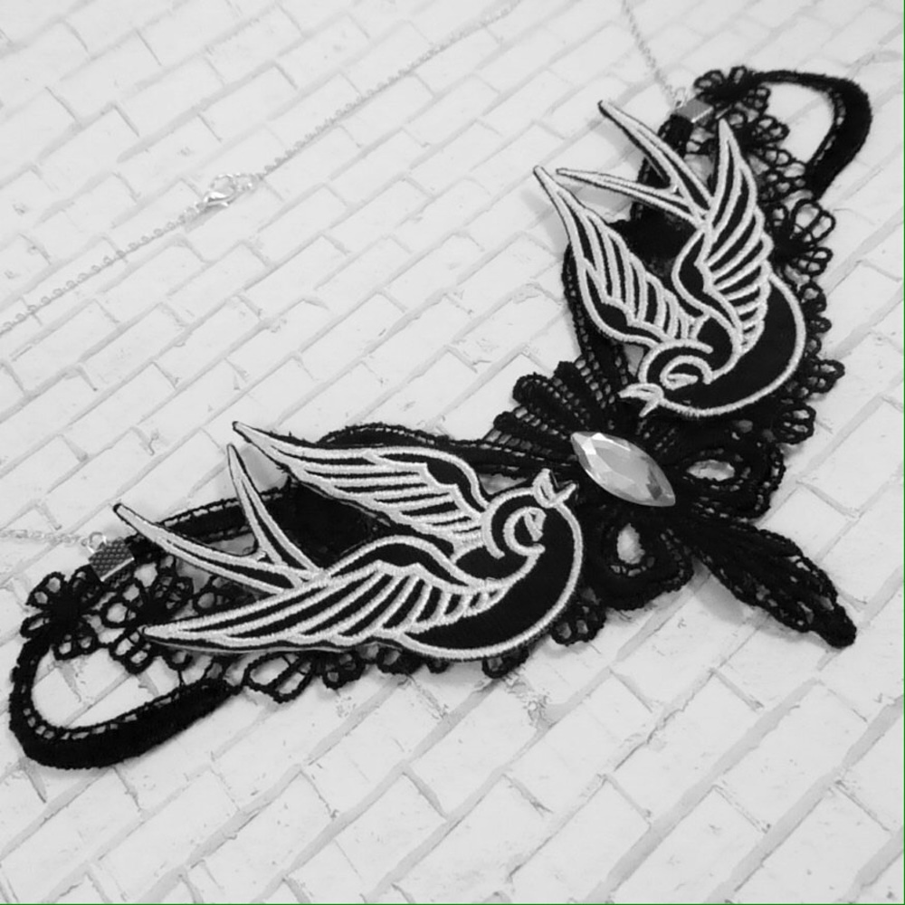 One of a Kind- Black & White Love Birds Choker