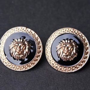 Classy Lions Head Gold and black enamel earring