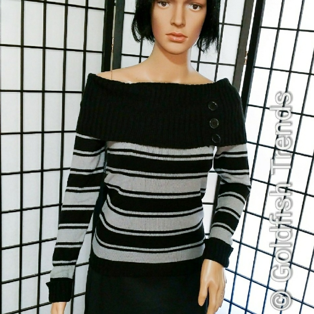 Derek Heart Striped Cowl Neck Sweater