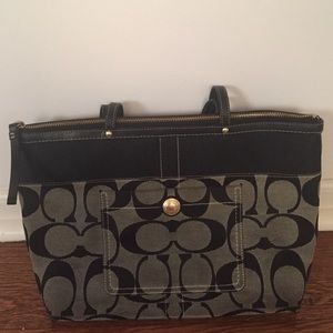 Coach Gray with Black Stripe Tote Bag
