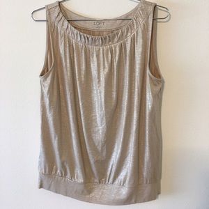 Loft sleeveless shimmery cream banded hem top