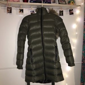 American Eagle Olive Green Puffer Parka W/Fur Hood