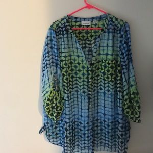 Blue and yellow blouse