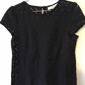 Loft black floral lace see-through top, size SP
