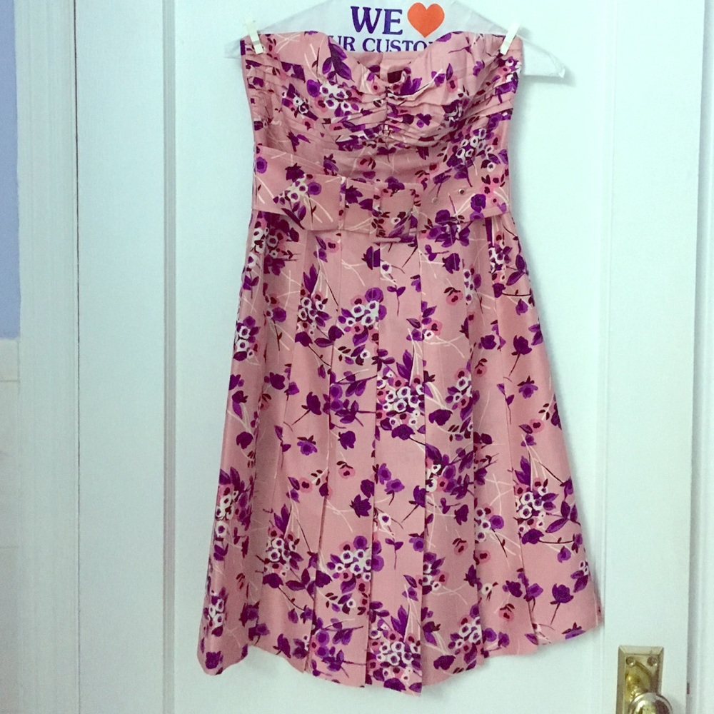 Pink floral strapless dress-Size 2