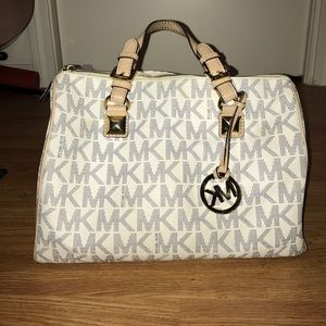 Navy Michael Kors monogram Grayson large satchel