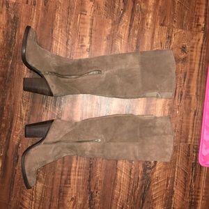 tan over the knee heel boots