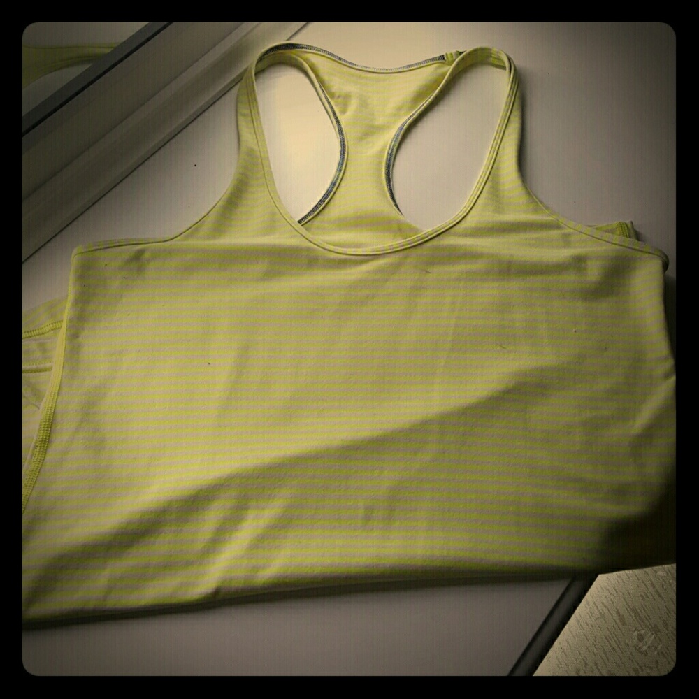 Lululemon yellow and grey striped tank top