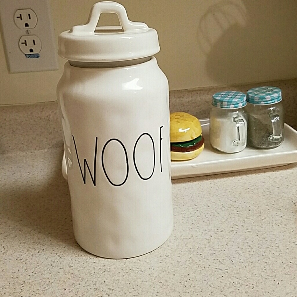 Rae dunn "WOOF" treat jar