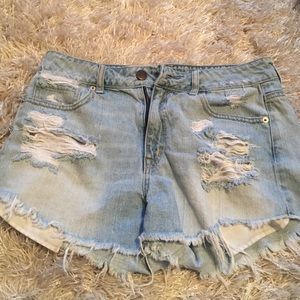Distressed High Waisted Denim Shorts