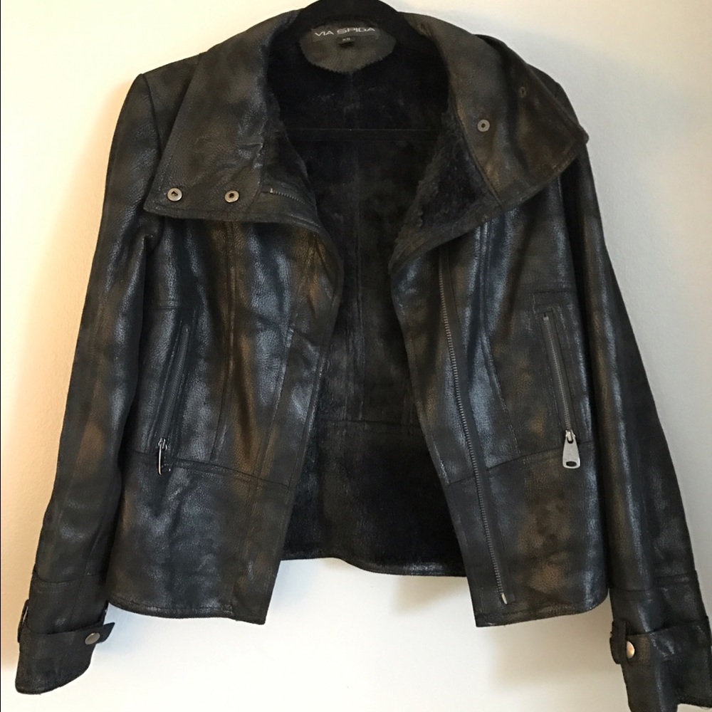 Via Spiga black vegan leather coat