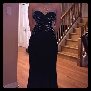 Backless Black Long Dress with Sequin Detailing