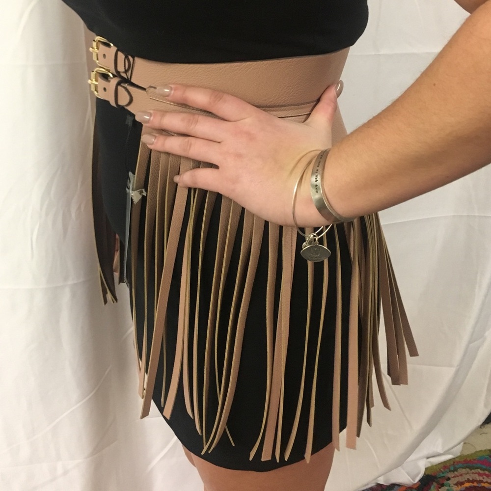BCBG MaxAzria Leather Fringe Belt