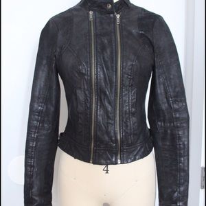 XS black slim leather jacket.