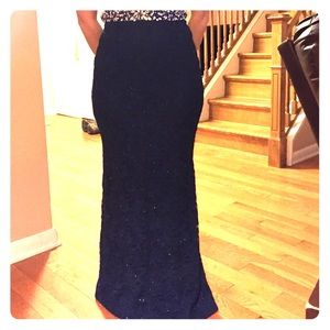 Long Blue Dress with Back Cutout and Silver Band