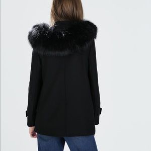 zara black coat with fur hood