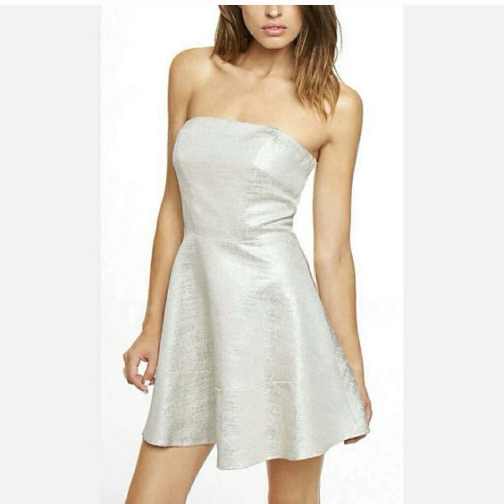 Express Jacquard Metallic Strapless Dress