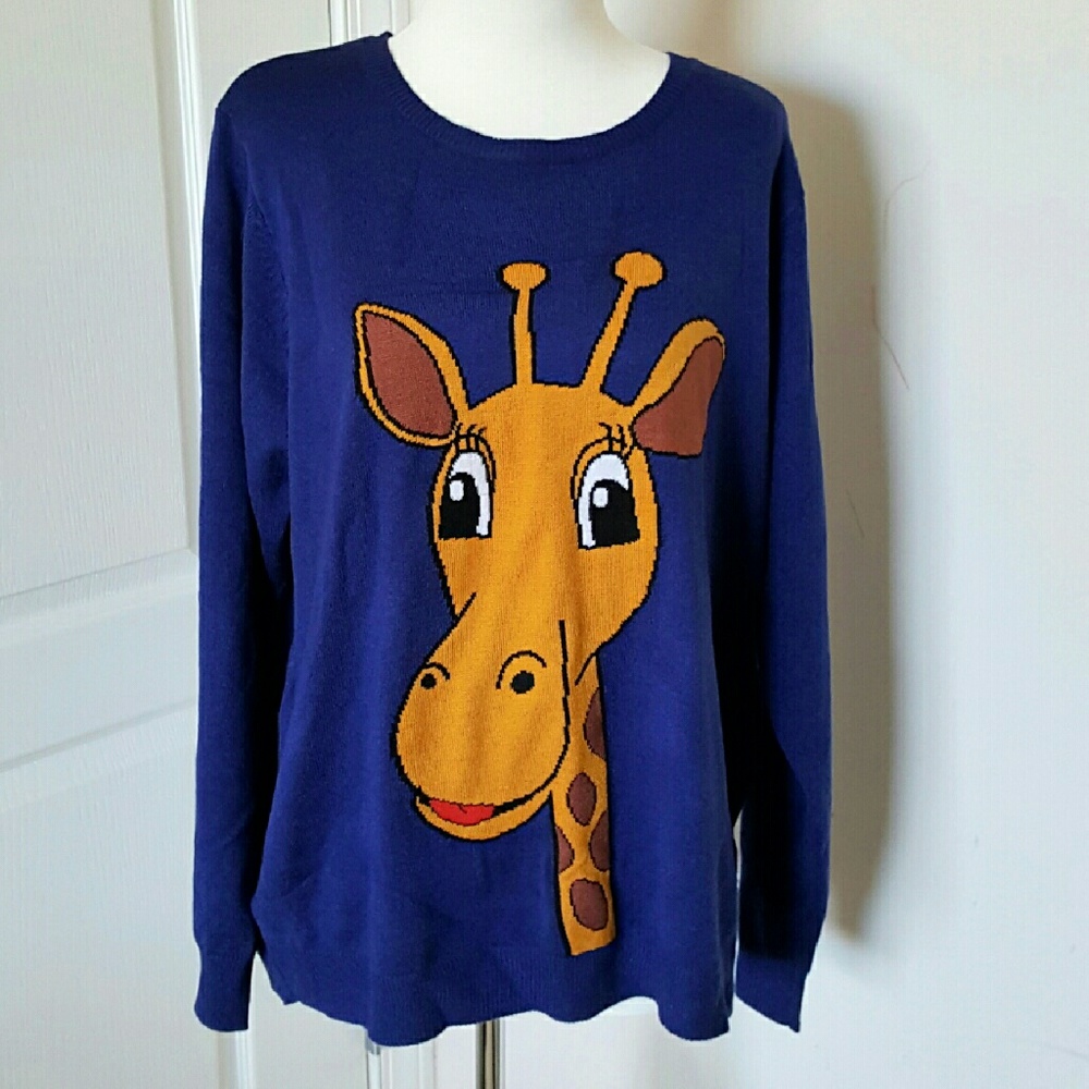 Royal Blue sweater with funky cartoon giraffe