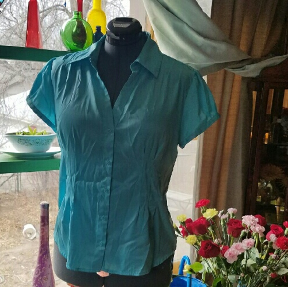 Cato L Aqua Blue Short Sleeve Button Down