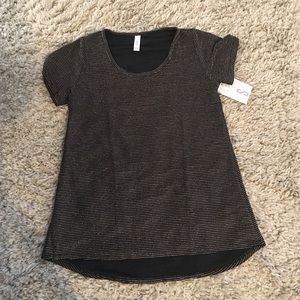 LuLaRoe Small Class T black w/gold shimmer stripes