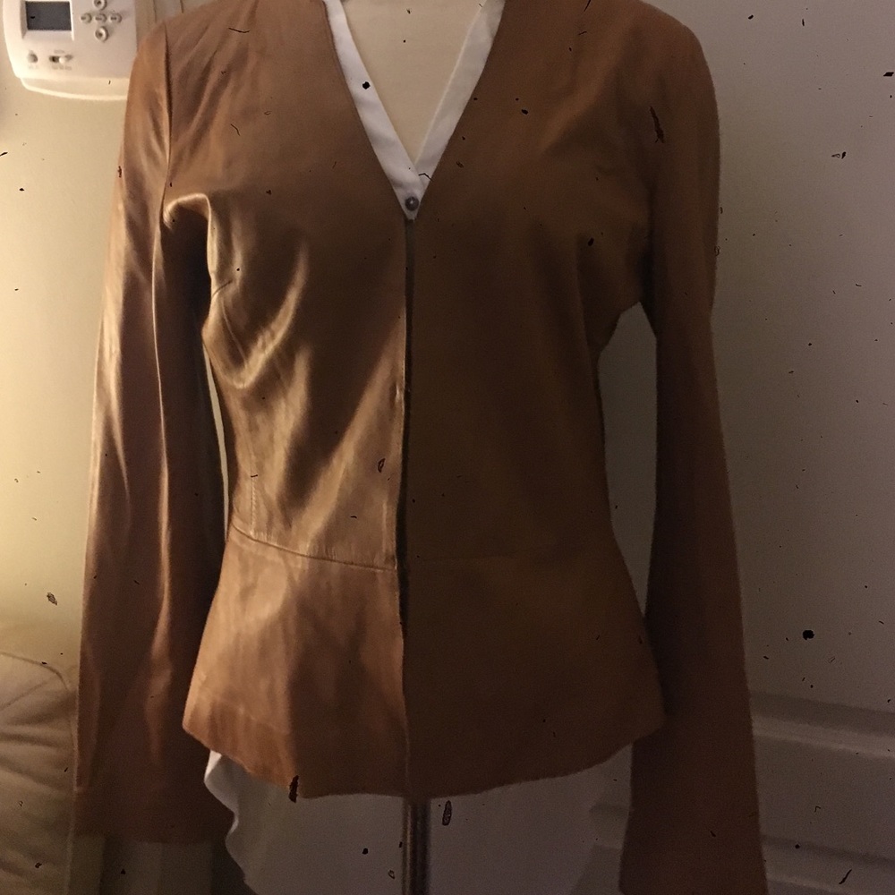 Leather jewel Neck jacket peplum style
