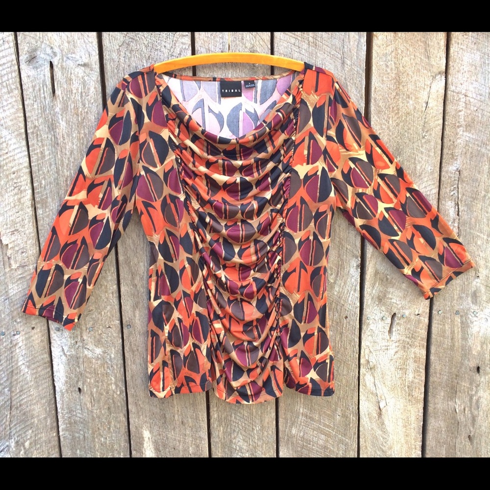 🗿TRIBAL🗿 3/4 Sleeve, Colorful Ruched Blouse