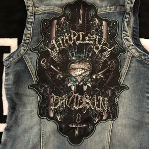 Blue jean Harley Davidson zip up vest